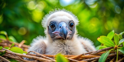 Adorable Baby Vulture Nestling with Fluffy Feathers and Innocent Expression in Natural Habitat