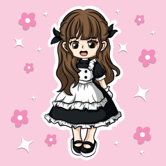 illustration art cute little girl in maid outfit Vector illustration  cute vector design