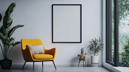 Fototapeta premium Scandinavian Interior Design of a Modern Living Room Featuring a Vibrant Color Premium Sitting Chair
