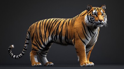 Obraz premium Majestic Bengal Tiger Standing Isolated on Black Background