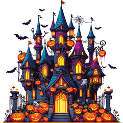 Adobe Illustrator Artwork vector illustration of a Halloween castle adorned for the spooky season