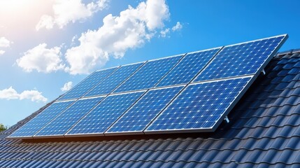House with rooftop solar panels in a suburban neighborhood