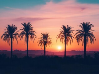 Obraz premium A serene desert oasis at sunset