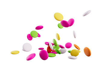 Colorful rainbow candy falling Flying on white background 3d illustration
