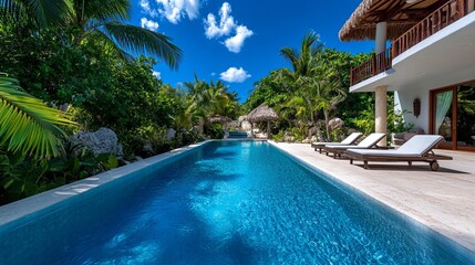 Tropical Paradise with Pool and Lush Greenery