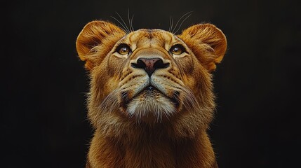 Majestic Lion Gazing Upward in Serene Posture