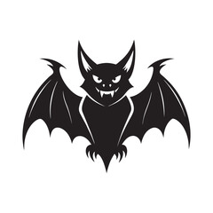 Scary Black Bat Vector Illustration for Halloween Design, Spooky Bat Illustration for Halloween Invitations and Posters