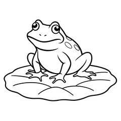 Frog on Lily Pad with Water Ripples Line Art Vector