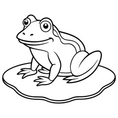 Frog on Lily Pad with Water Ripples Line Art Vector