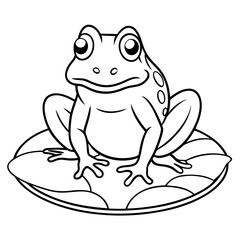 Frog on Lily Pad with Water Ripples Line Art Vector