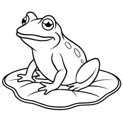 Frog on Lily Pad with Water Ripples Line Art Vector