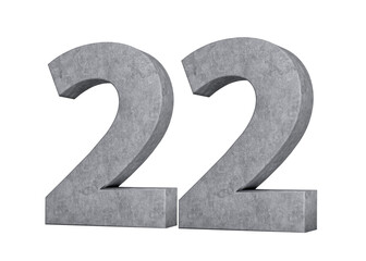 3d Concrete Number twenty two 22 Digit Made Of Grey Concrete Stone On White Background 3d Illustration
