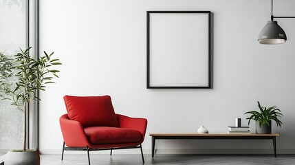 Scandinavian Interior Design of a Modern Living Room Featuring a Vibrant Color Premium Sitting Chair