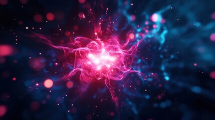 Vibrant abstract energy pattern with pink and blue hues swirling together, creating a dynamic and mesmerizing visual effect.