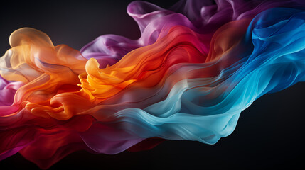 Vibrant smoke in a rainbow of colors swirling and blending together, creating a dynamic and captivating background. Soft, flowing shapes with a mix of red, blue, green, and yellow hues, set against a 