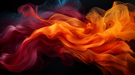Fiery smoke in vivid red, orange, and yellow tones, swirling dynamically with intense energy, giving a sense of heat and movement, set against a deep black background