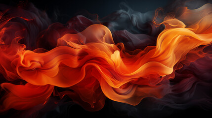 Fiery smoke in vivid red, orange, and yellow tones, swirling dynamically with intense energy, giving a sense of heat and movement, set against a deep black background