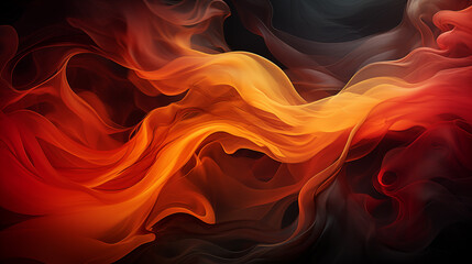 Fiery smoke in vivid red, orange, and yellow tones, swirling dynamically with intense energy, giving a sense of heat and movement, set against a deep black background