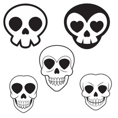 Halloween Skull Vector Set for Party Invitations and Posters Gothic Designs , Evil Skull Silhouettes for Halloween and Dark Art