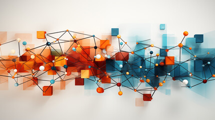 Abstract geometric background with interconnected shapes and lines in vibrant colors, set against a light grey backdrop, giving a modern and dynamic look for creative presentations