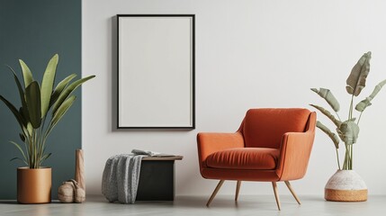 Scandinavian Interior Design of a Modern Living Room Featuring a Vibrant Color Premium Sitting Chair