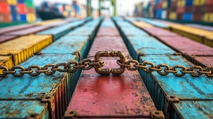 Locked trade agreements surrounded by chains, symbolizing economic protectionism and export controls