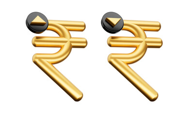 3d Gold Shiny Indian Rupee Symbol, Increase Decrease Icon On White Background, 3d Illustration
