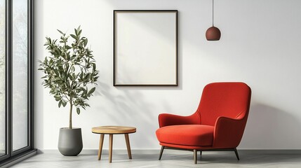 Scandinavian Interior Design of a Modern Living Room Featuring a Vibrant Color Premium Sitting Chair