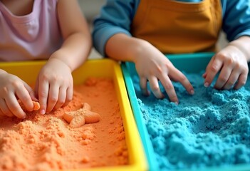 Kids playing with kinetic sand in a sensory activity