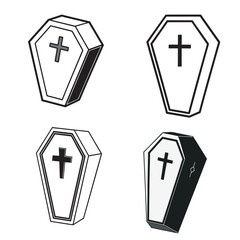 Black And White Spooky Coffin Vector Set For Halloween And Gothic Designs, Gothic Coffin Icon Set for T-Shirt and Apparel Design