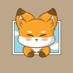 Cute fox with closed eyes sitting on the window Vector illustration design