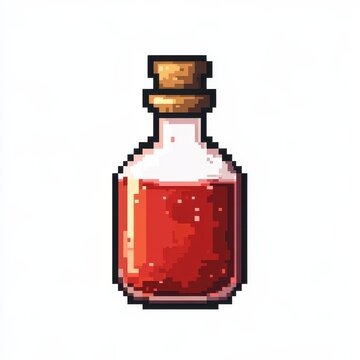 A pixel art bottle filled with a red liquid, resembling a potion or drink.