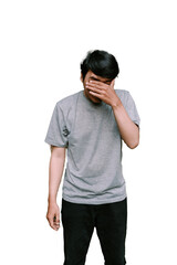 Southeast Asian man with tears in his eyes, expressing deep emotion and vulnerability.