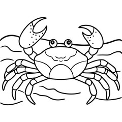 Crab Line Art Crawling on Sandy Beach Detailed Claws Vector
