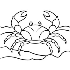Crab Line Art Crawling on Sandy Beach Detailed Claws Vector