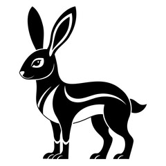 Rabbit hare black silhouette vector Illustration For abstract logo, Black and white Arabian Hare Silhouette