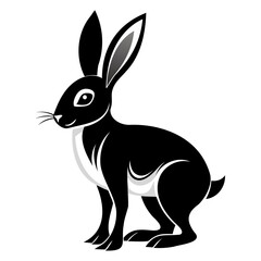 Rabbit hare black silhouette vector Illustration For abstract logo, Black and white Arabian Hare Silhouette