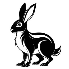 Rabbit hare black silhouette vector Illustration For abstract logo, Black and white Arabian Hare Silhouette