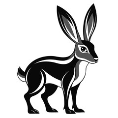 Rabbit hare black silhouette vector Illustration For abstract logo, Black and white Arabian Hare Silhouette