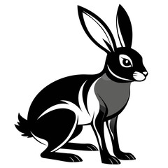 Rabbit hare black silhouette vector Illustration For abstract logo, Black and white Arabian Hare Silhouette