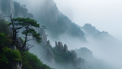 Beauty of Nature with Fogginess in the Mountains