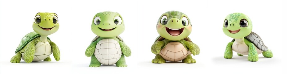 Fototapeta premium Cheerful Cartoon Turtle - 3D Rendered C4D Character Smiling with Shell on White Background, Generative AI