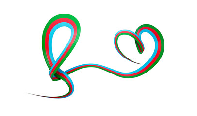 3d Flag Of Azerbaijan Heart-Shaped Shiny Wavy Awareness Ribbon On White Background,3d illustration
