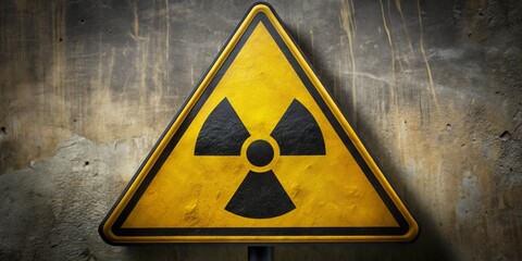 Fototapeta premium Caution Radiation Area Yellow and black triangular sign warning of potential radiation hazards and safety precautions