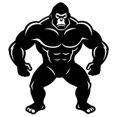 Gorilla Silhouette in Powerful Muscular Pose Vector Art