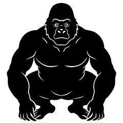 Gorilla Silhouette in Powerful Muscular Pose Vector Art