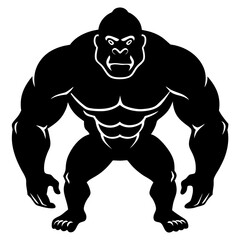 Gorilla Silhouette in Powerful Muscular Pose Vector Art
