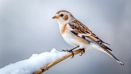 Snow Bunting with Striking White and Brown Plumage Perched in Arctic Winter Scene