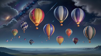 Obraz premium a hot air balloon with a star and a star in the sky