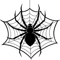 Fototapeta premium Hanging Spider Silhouette with Intricate Web Vector Art